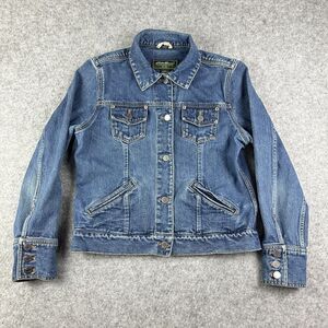 Eddie Bauer Trucker Jean Jacket Womens M Blue Medium Wash Classic Everyday Denim